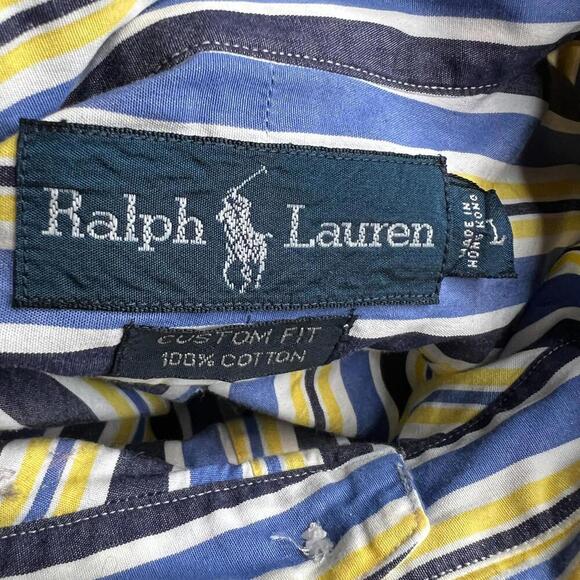 Ralph Lauren Custom Fit Striped Dress Shirt Blue Yellow 100% Cotton Men’s L - Picture 4 of 5